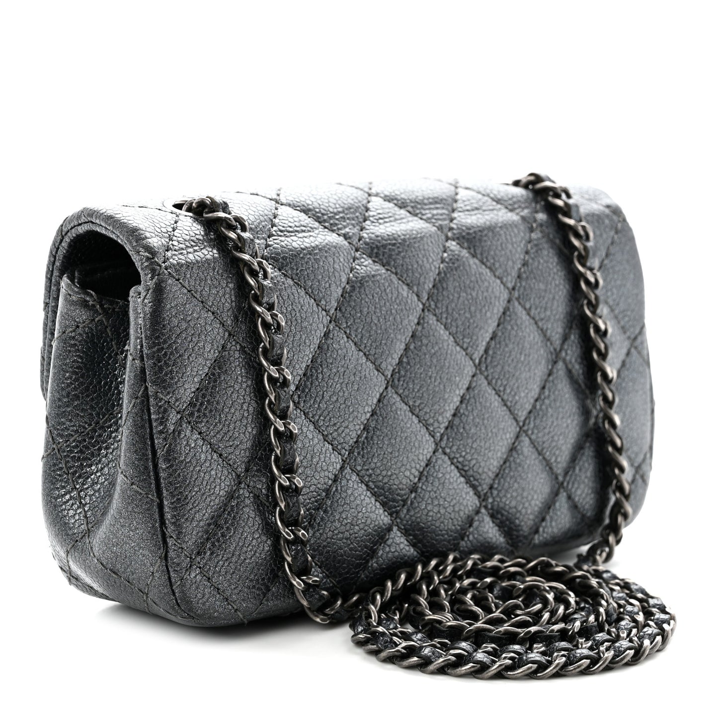 Metallic Caviar Quilted Extra Mini Flap Dark Grey