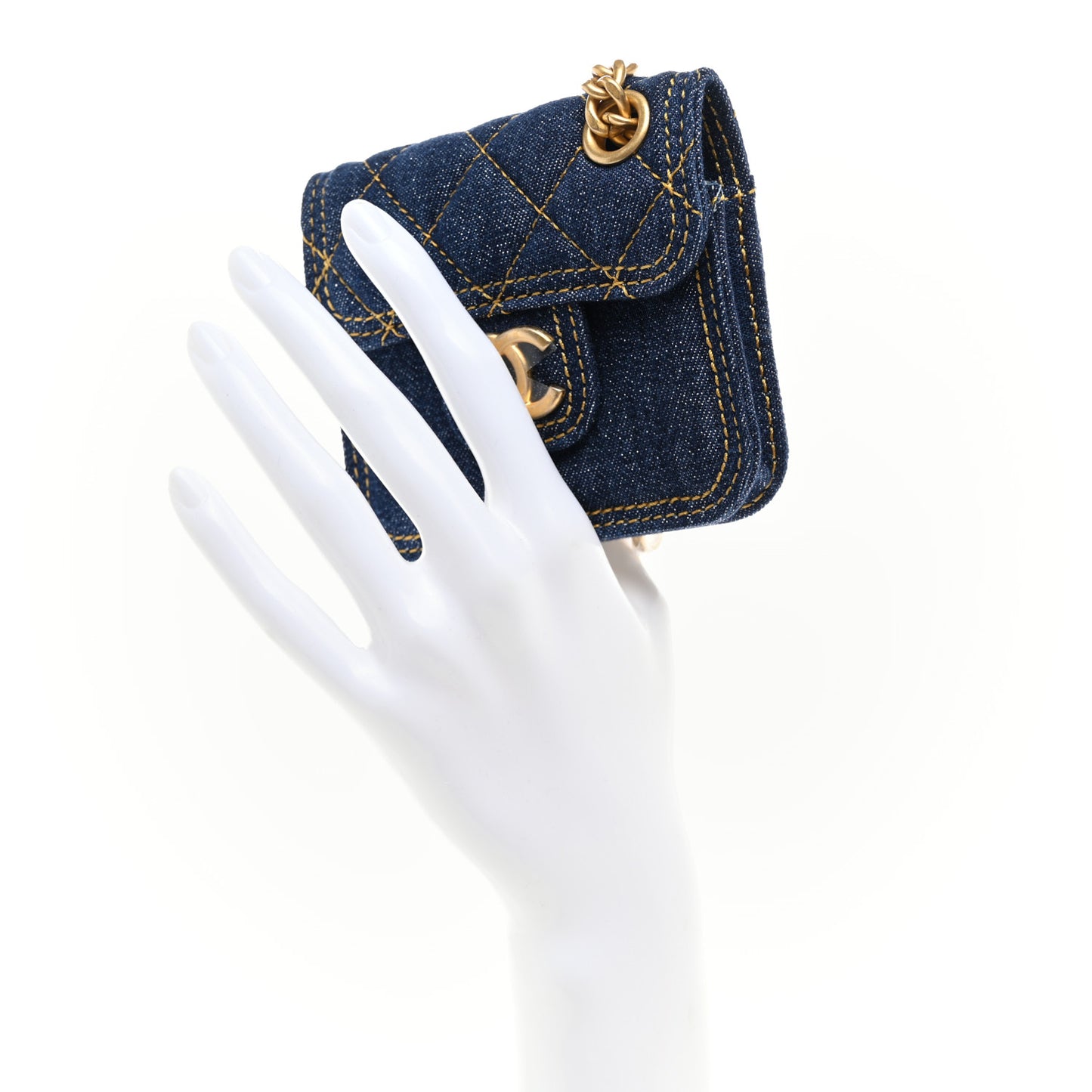 Denim Quilted Double You Flap Bag Charm Blue