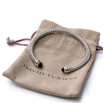 David Yurman Sterling Silver 14K Yellow Gold Black Onyx 5mm Cable Classics Bracelet 6 of 6