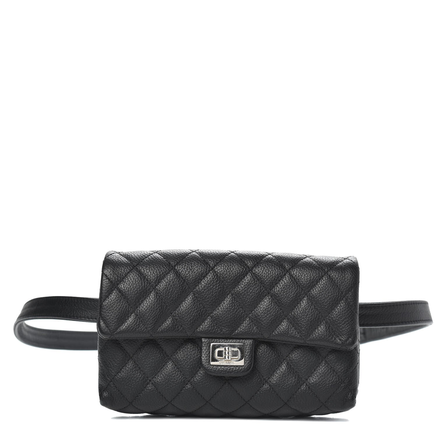 Chanel Grained Calfskin Quilted 2.55 Reissue Flap Belt Bag Clutch Black 1 of 11