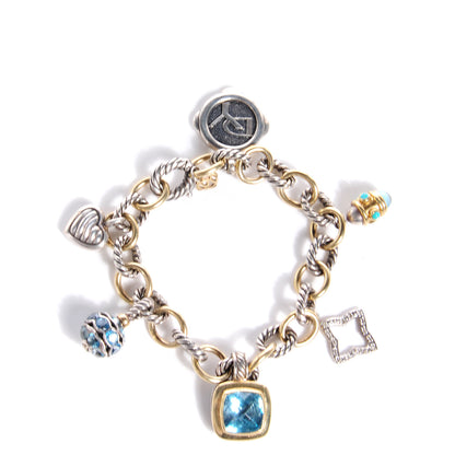 David Yurman 18k Gold Sterling Silver Pave Diamond Blue Topaz 25th Anniversary Charm Bracelet 1 of 5