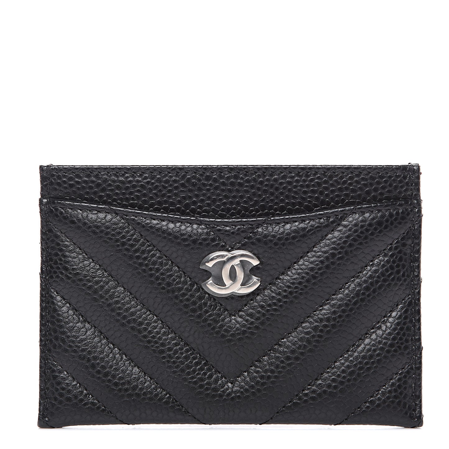 Caviar Chevron Quilted Card Holder Black