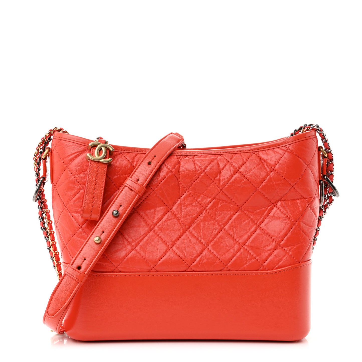 Aged Calfskin Quilted Medium Gabrielle Hobo Red