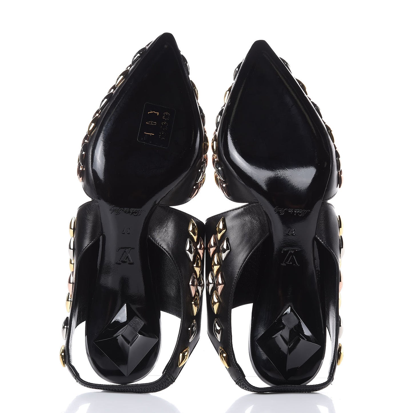 Calfskin Studded Gold Rush Slingback Pumps 37 Black
