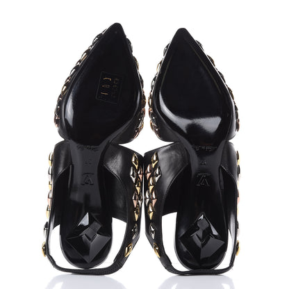 Louis Vuitton Calfskin Studded Gold Rush Slingback Pumps 37 Black 5 of 12