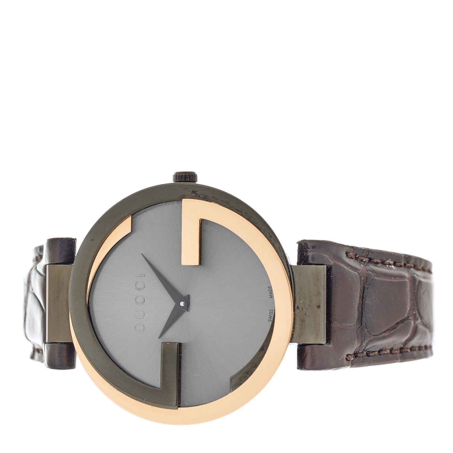 Gucci Stainless Steel Alligator 37mm Interlocking G Quartz Watch Brown 2 of 5