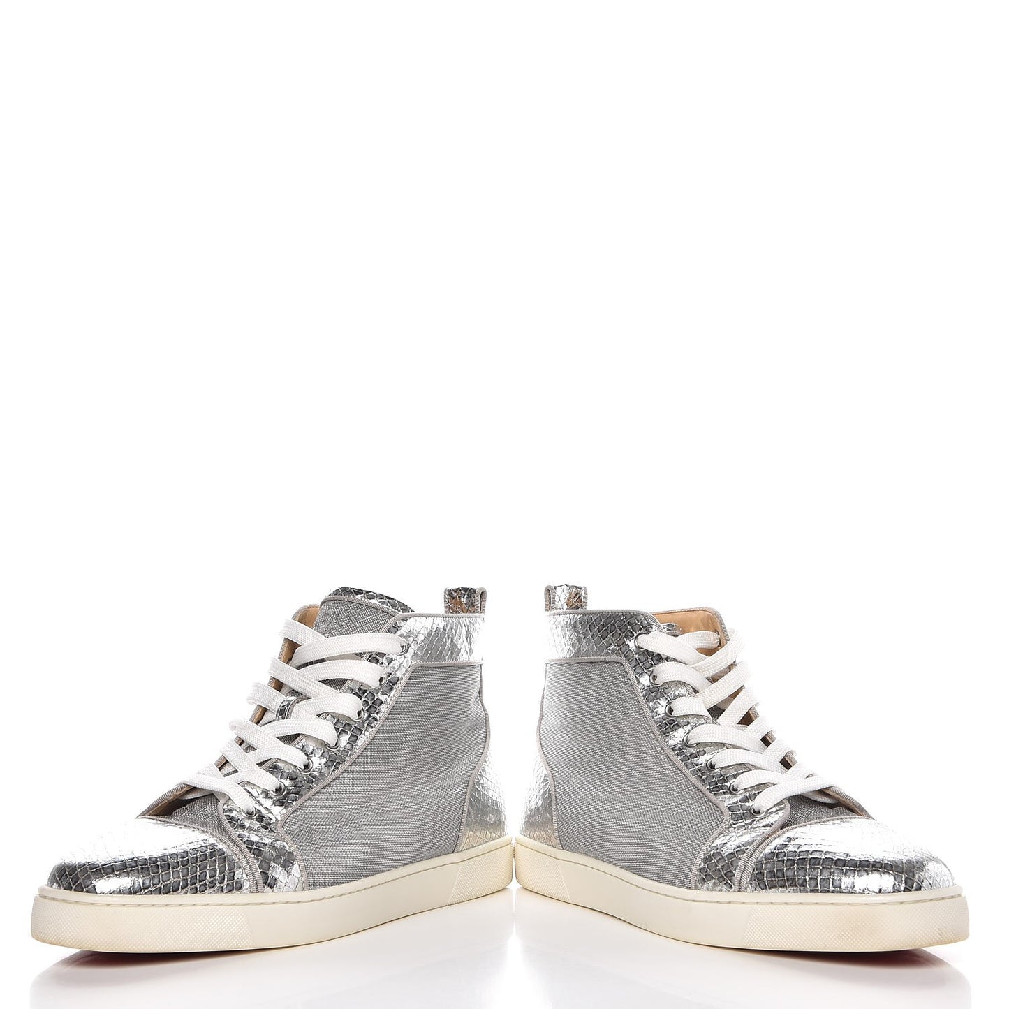 Mens Metallic Mesh Python Calfskin Embossed Louis Flat Sneakers 45 Silver