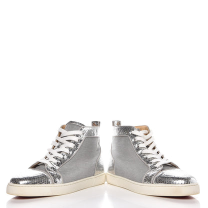 Christian Louboutin Mens Metallic Mesh Python Calfskin Embossed Louis Flat Sneakers 45 Silver 6 of 12
