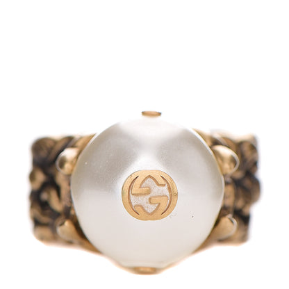Gucci Metal Pearl Ring 15 55 Aged Gold 1 of 4