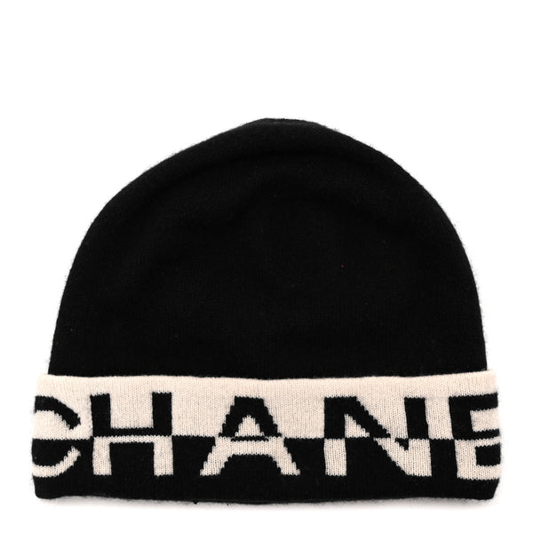 Chanel Cashmere Logo Beanie Hat Black White 1879907 – FASHIONPHILE