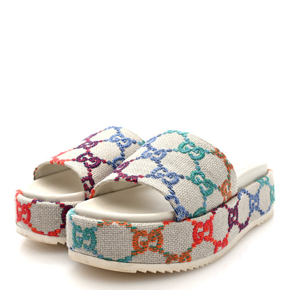 Gucci Linen Psychedelic Mini GG Monogram Angelina Platform 55mm Slide Sandals 38 Multicolor 4 of 8