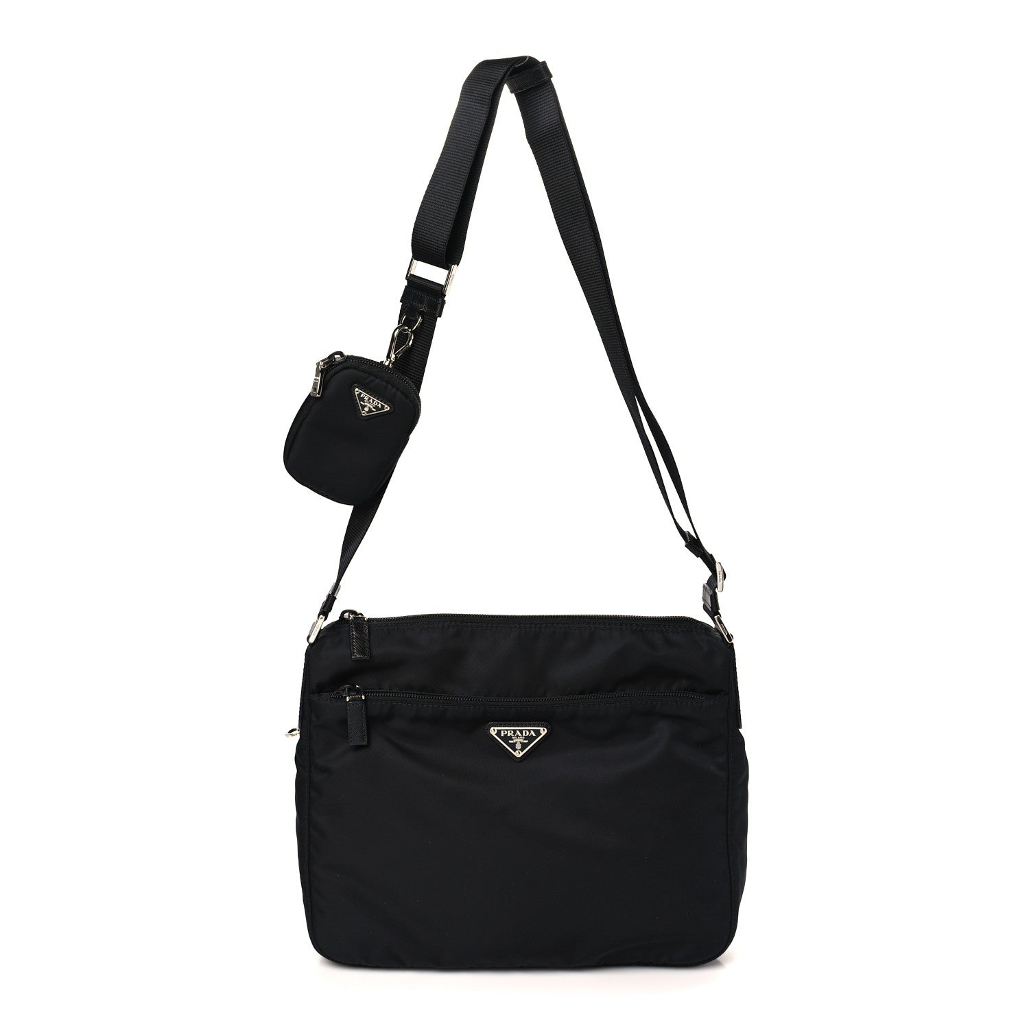 Prada Re-Nylon Vela Saffiano Pocket Double Zip Messenger Bag Black 1 of 8