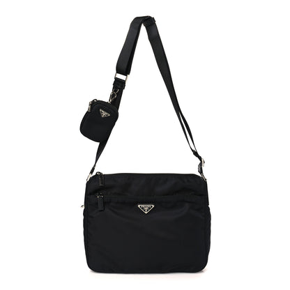 Prada Re-Nylon Vela Saffiano Pocket Double Zip Messenger Bag Black 1 of 8