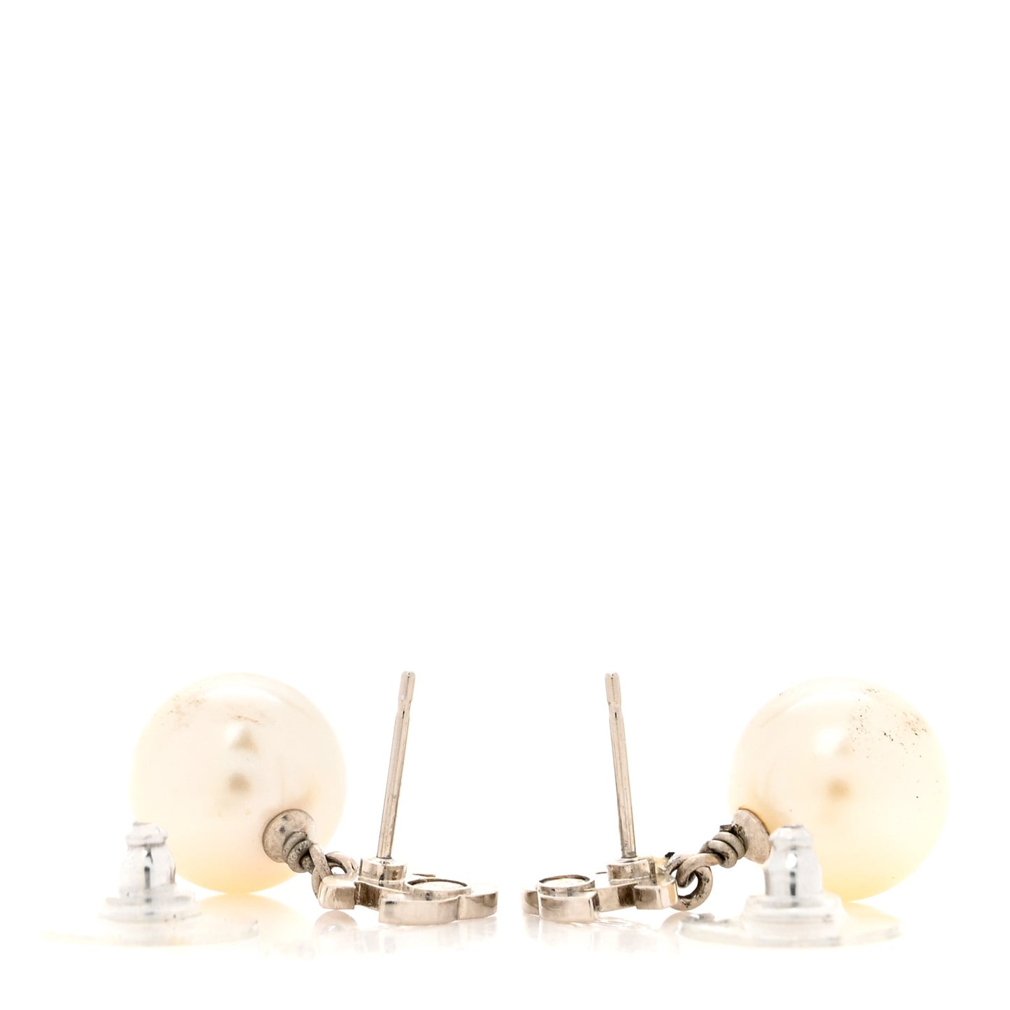 Crystal Pearl CC Drop Earrings Silver Pearly White