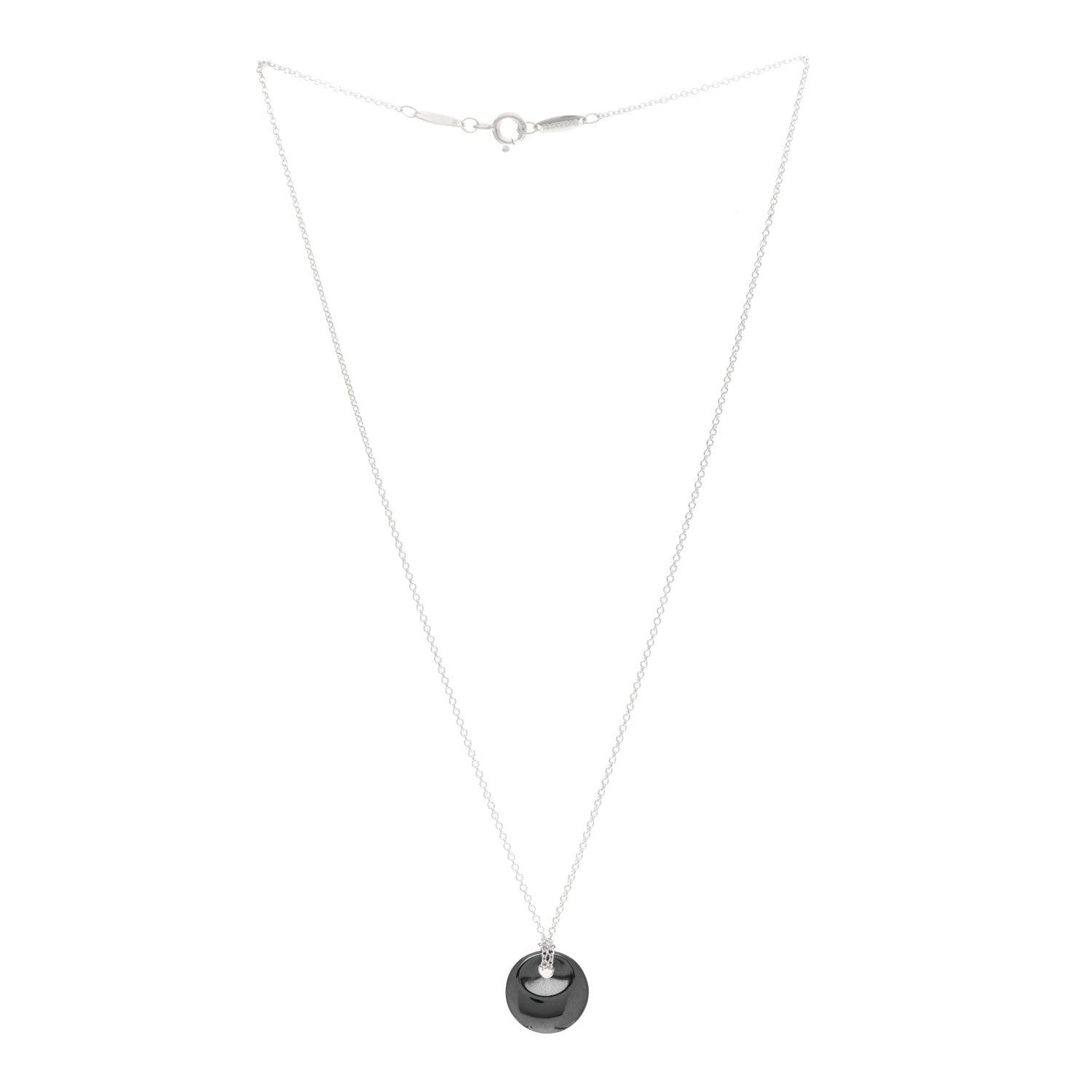 Tiffany Sterling Silver Hematite 13mm Elsa Peretti Round Disc Pendant Necklace 3 of 5
