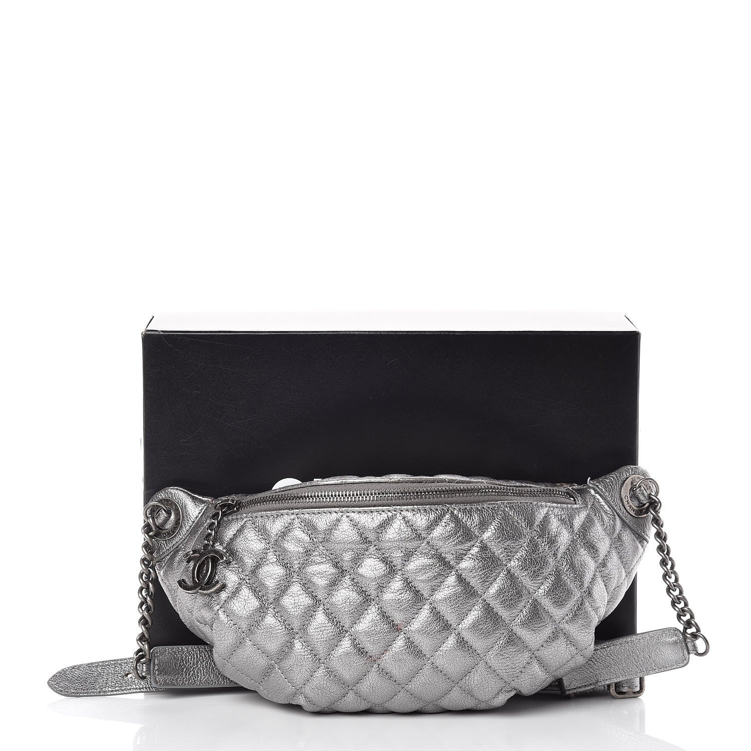 Chanel Metallic Goatskin Quilted Banane Waist Bag Fanny Pack Silver 12 of 12