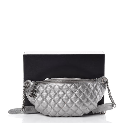 Chanel Metallic Goatskin Quilted Banane Waist Bag Fanny Pack Silver 12 of 12