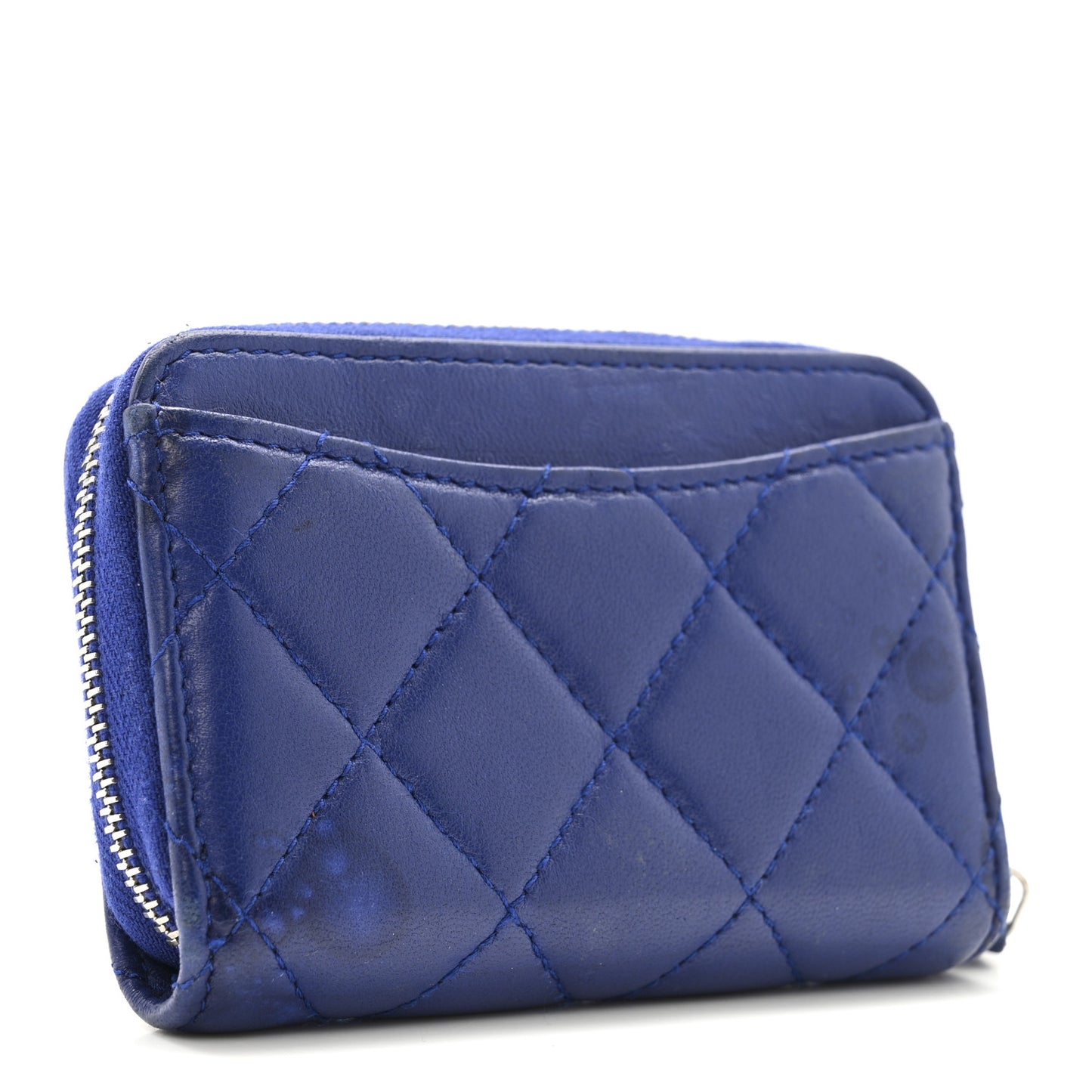 Lambskin Quilted Zip Around Coin Purse Wallet Blue