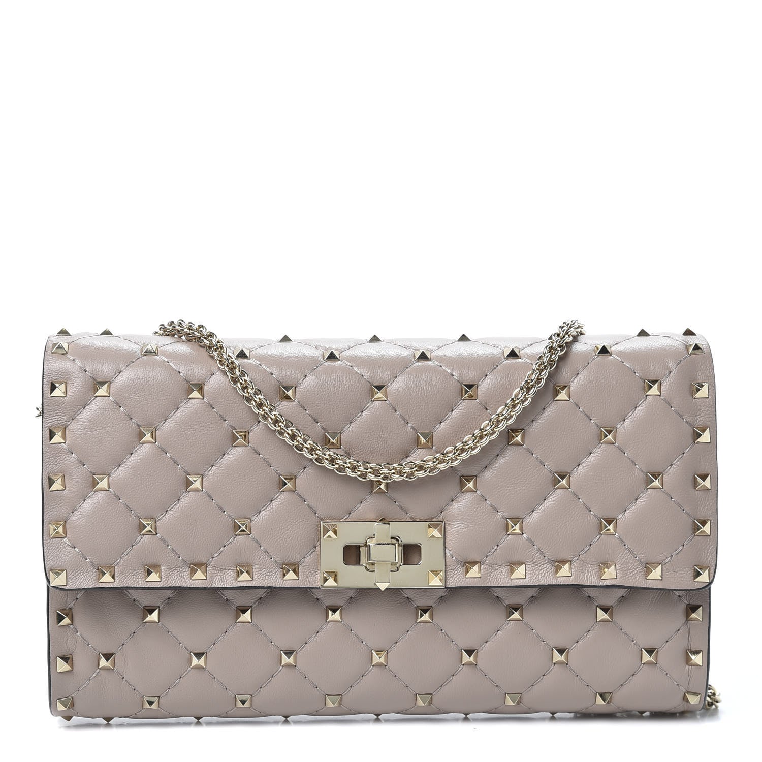 Valentino Garavani Lambskin Rockstud Spike Wallet on Chain Poudre 1 of 8