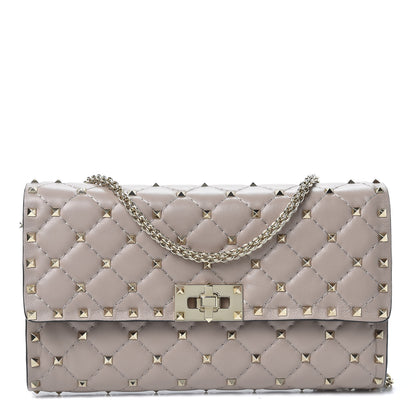 Valentino Garavani Lambskin Rockstud Spike Wallet on Chain Poudre 1 of 8