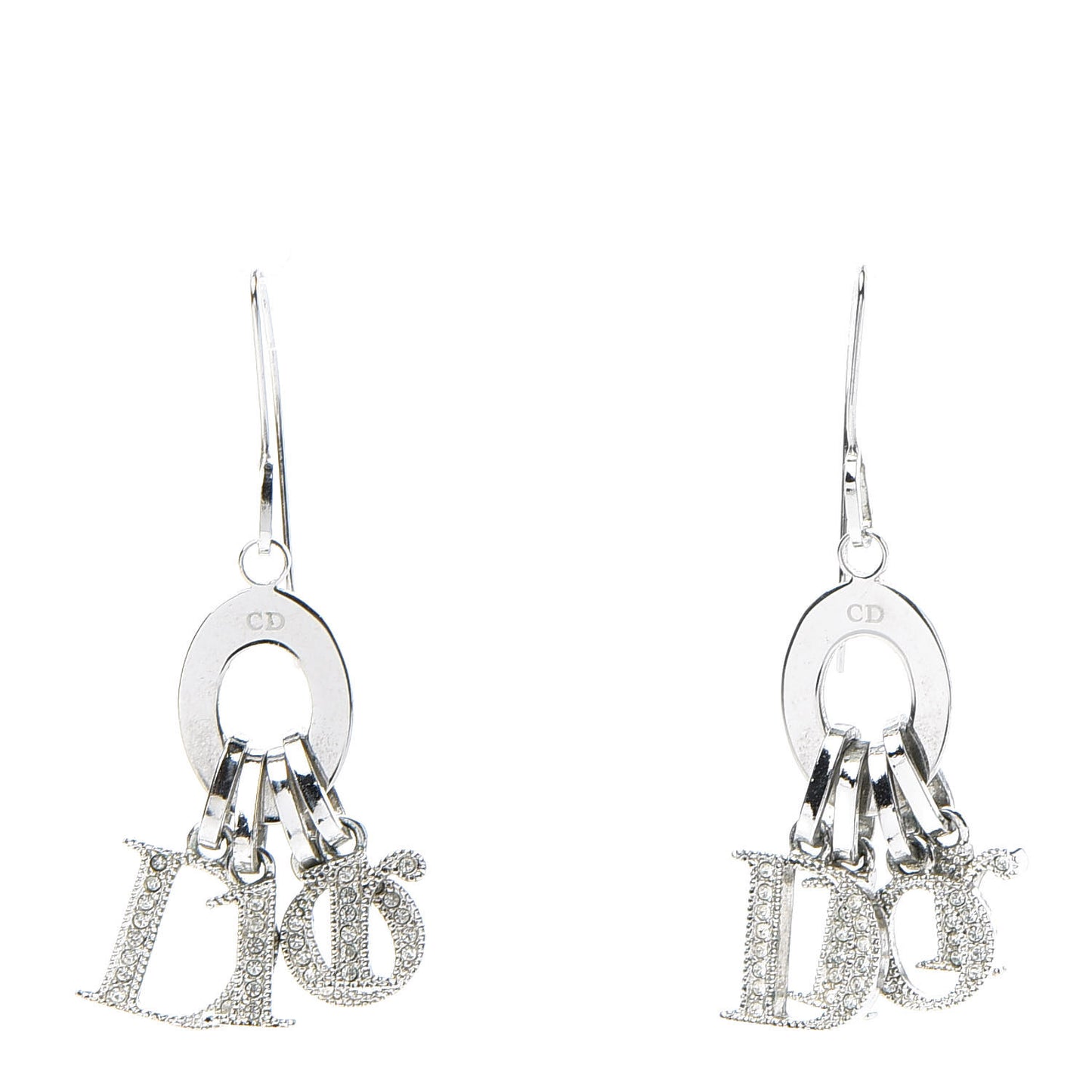 Crystal Logo Dangle Earrings Silver
