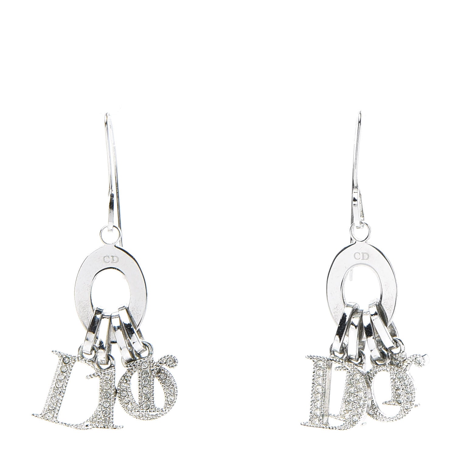 Christian Dior Crystal Logo Dangle Earrings Silver 1 of 4
