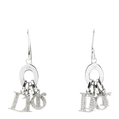 Christian Dior Crystal Logo Dangle Earrings Silver 1 of 4