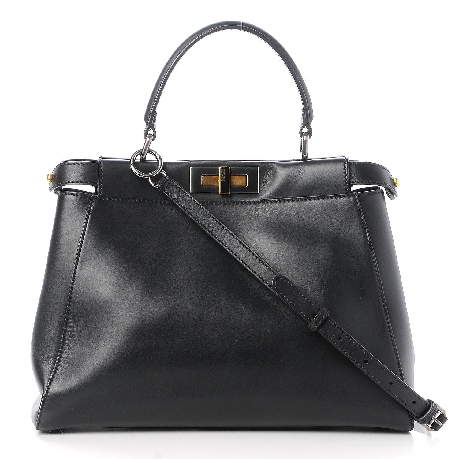 Fendi Vitello Suede Medium Peekaboo Iconic Satchel Black 1 of 7