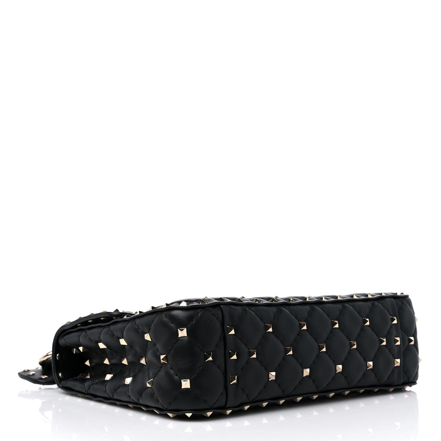 Lambskin Vlogo Print Medium Rockstud Spike Shoulder Bag Black