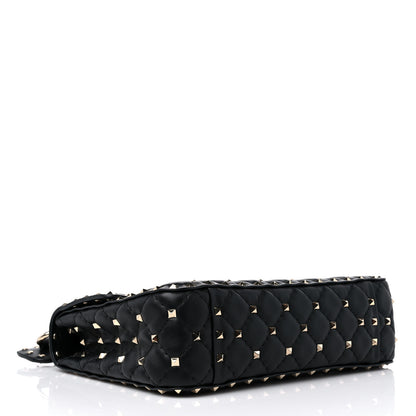 Valentino Garavani Lambskin Vlogo Print Medium Rockstud Spike Shoulder Bag Black 4 of 9
