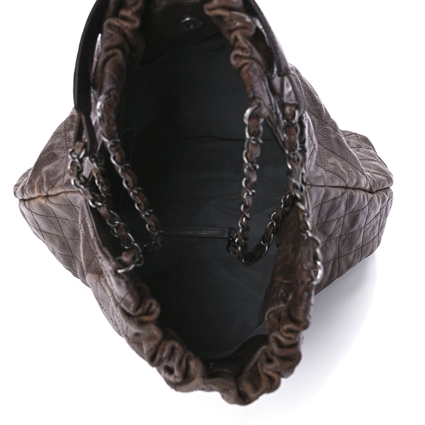 Distressed Glazed Caviar Quilted Large Elastic Tote Brown