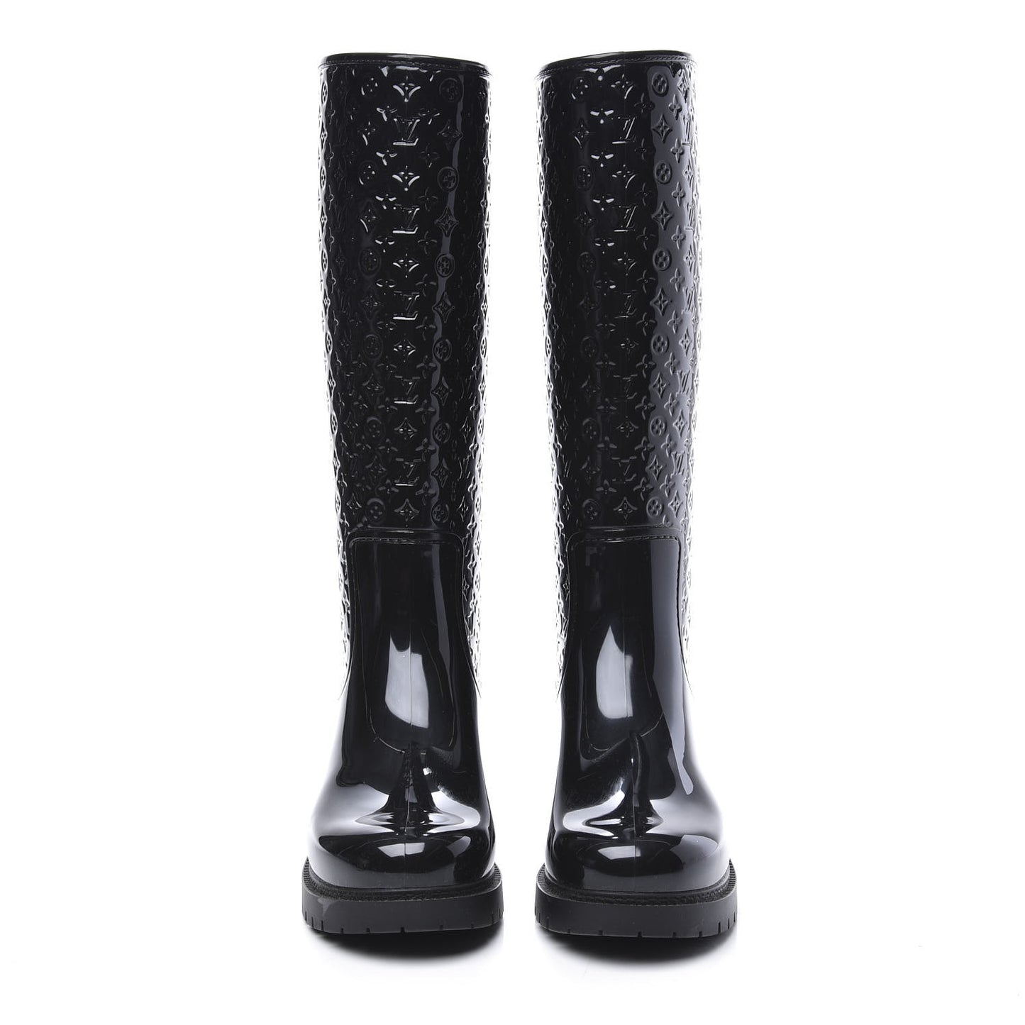 Rubber Embossed Monogram Splash Rain Boots 38 Black