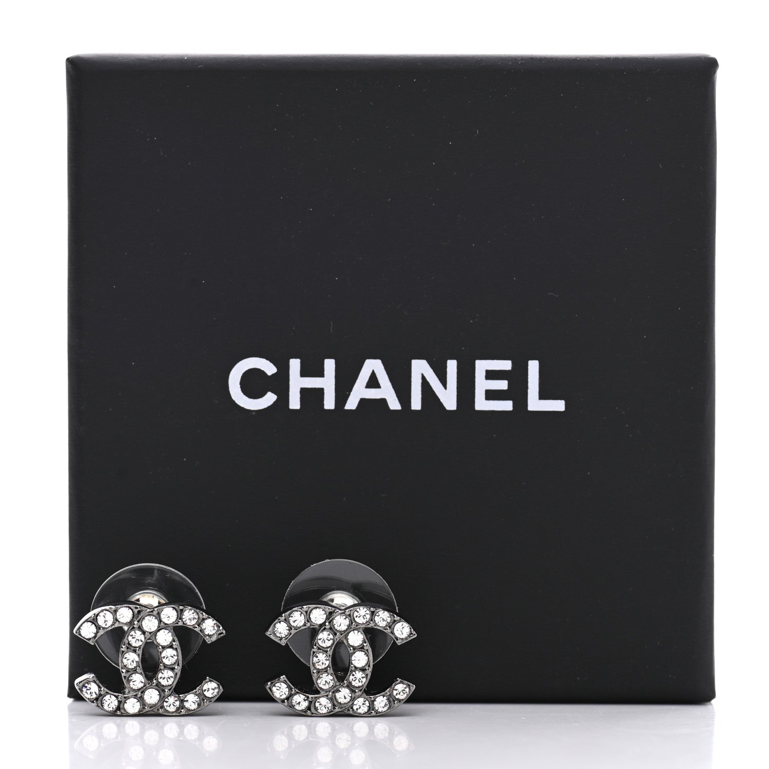 Chanel Ruthenium Crystal CC Stud Earrings 5 of 5