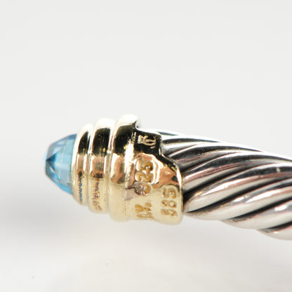 David Yurman Sterling Silver 14K Yellow Gold Blue Topaz 5mm Cable Classics Petite Color Bracelet 5 of 5