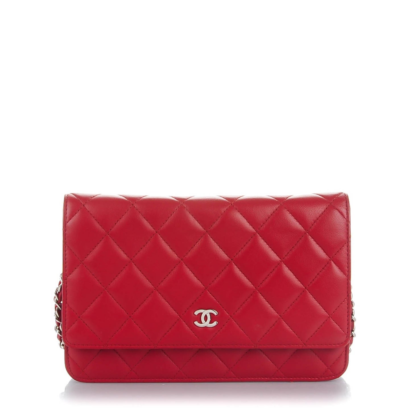 Lambskin Quilted Wallet On Chain WOC Red