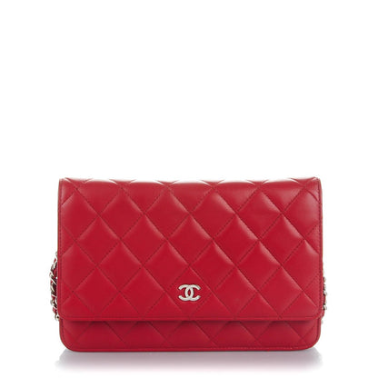 Chanel Lambskin Quilted Wallet On Chain WOC Red 1 of 8