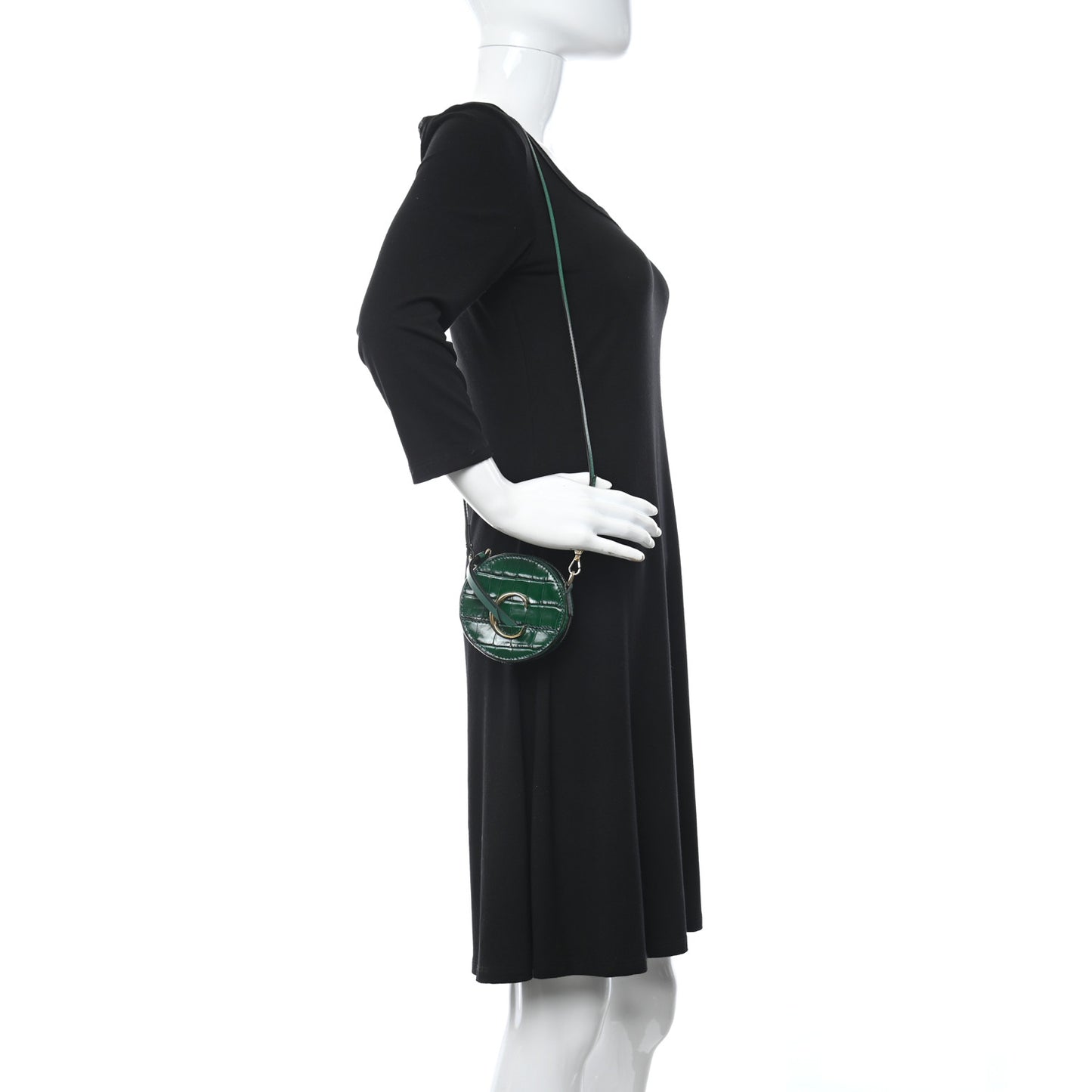 Calfskin Crocodile Embossed Mini C Round Crossbody Woodsy Green