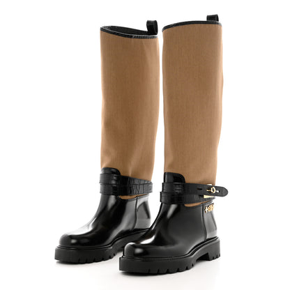 Louis Vuitton Canvas Calfskin Territory Flat High Ranger Boots 38 Khaki 3 of 9