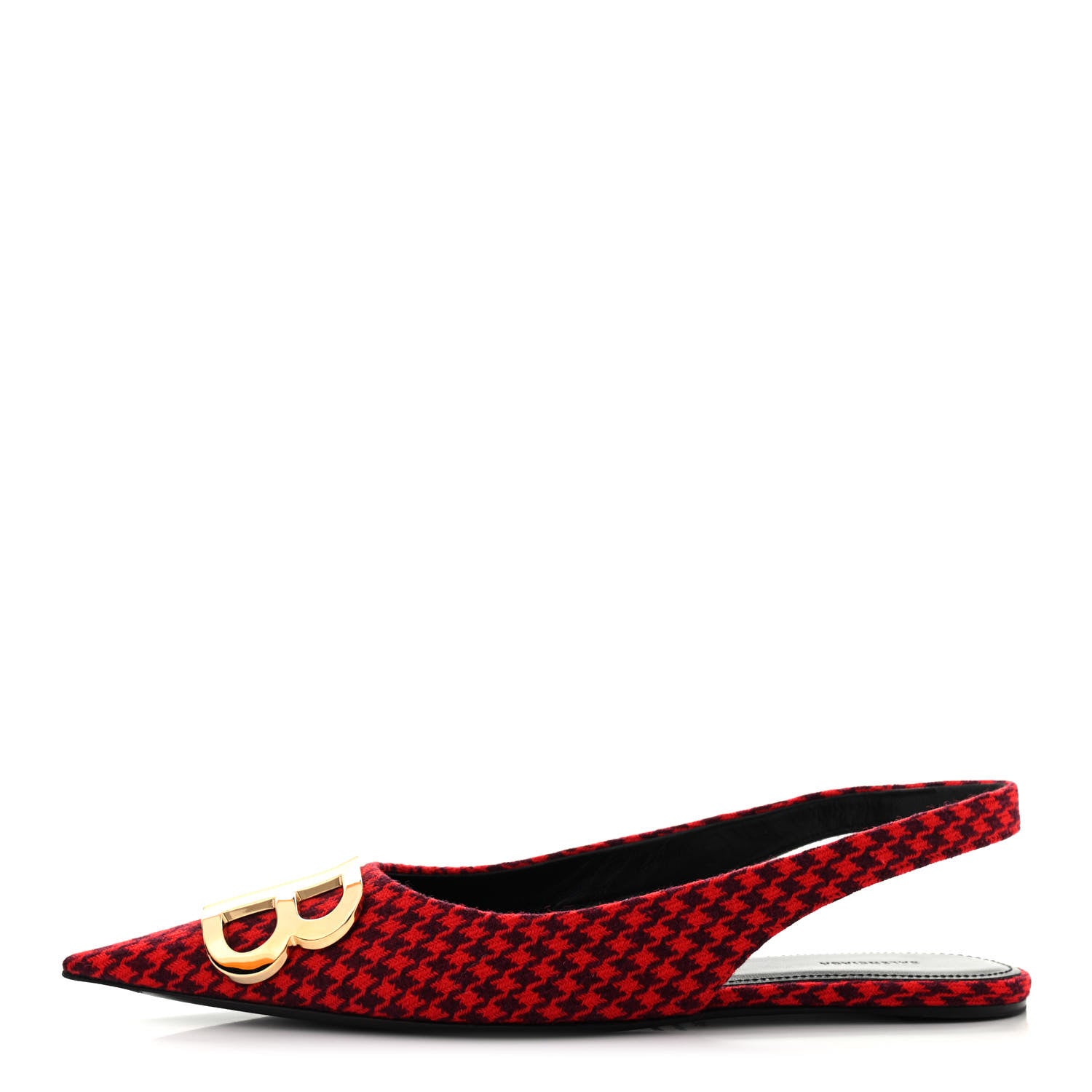 Balenciaga Tweed Prince Of Wales BB Knife Pointy Toe Slingback Flats 36 Red Black 1 of 8