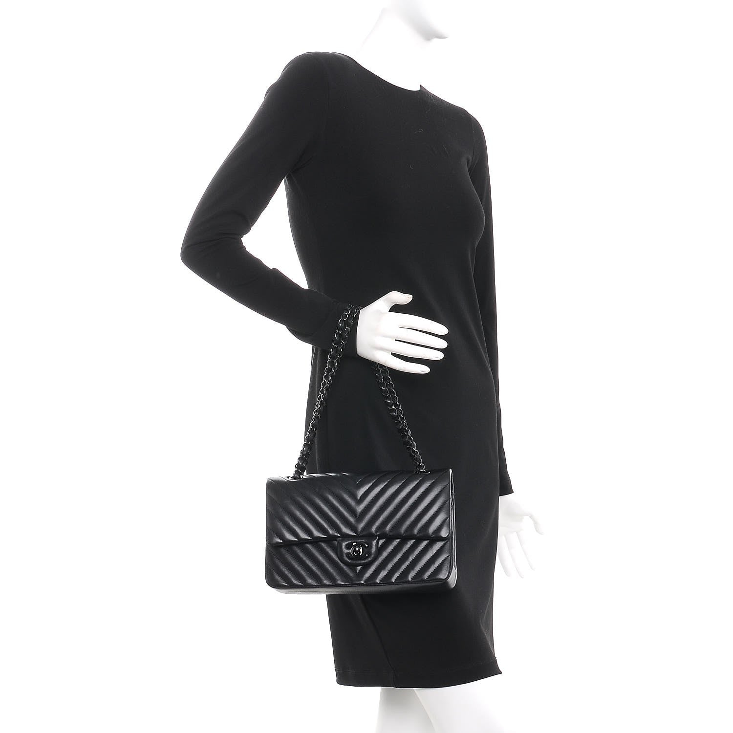 Chanel Lambskin Chevron Quilted Medium Double Flap So Black 3 of 9
