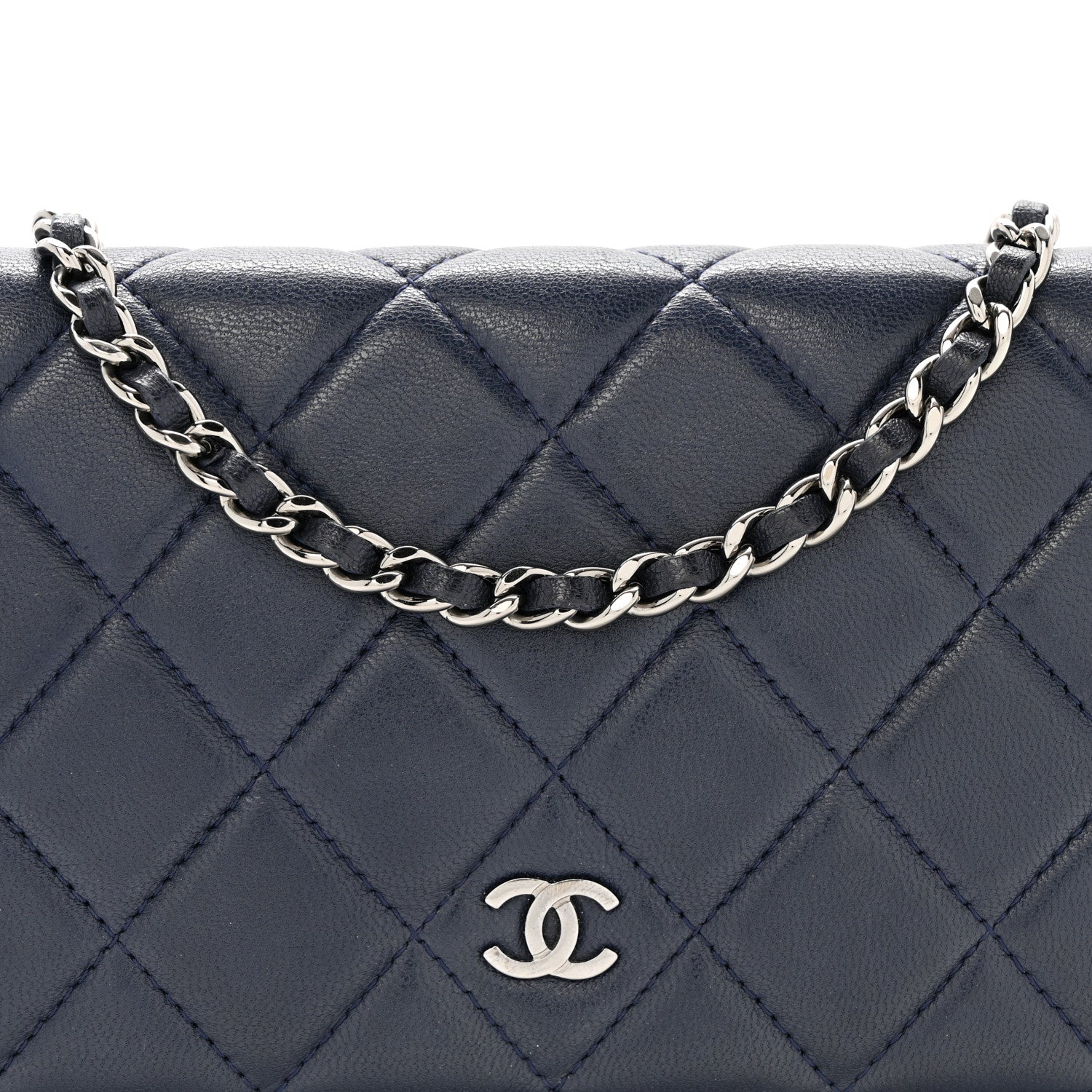 Chanel Quilted Wallet On Chain WOC  Navy Blue 9 of 12