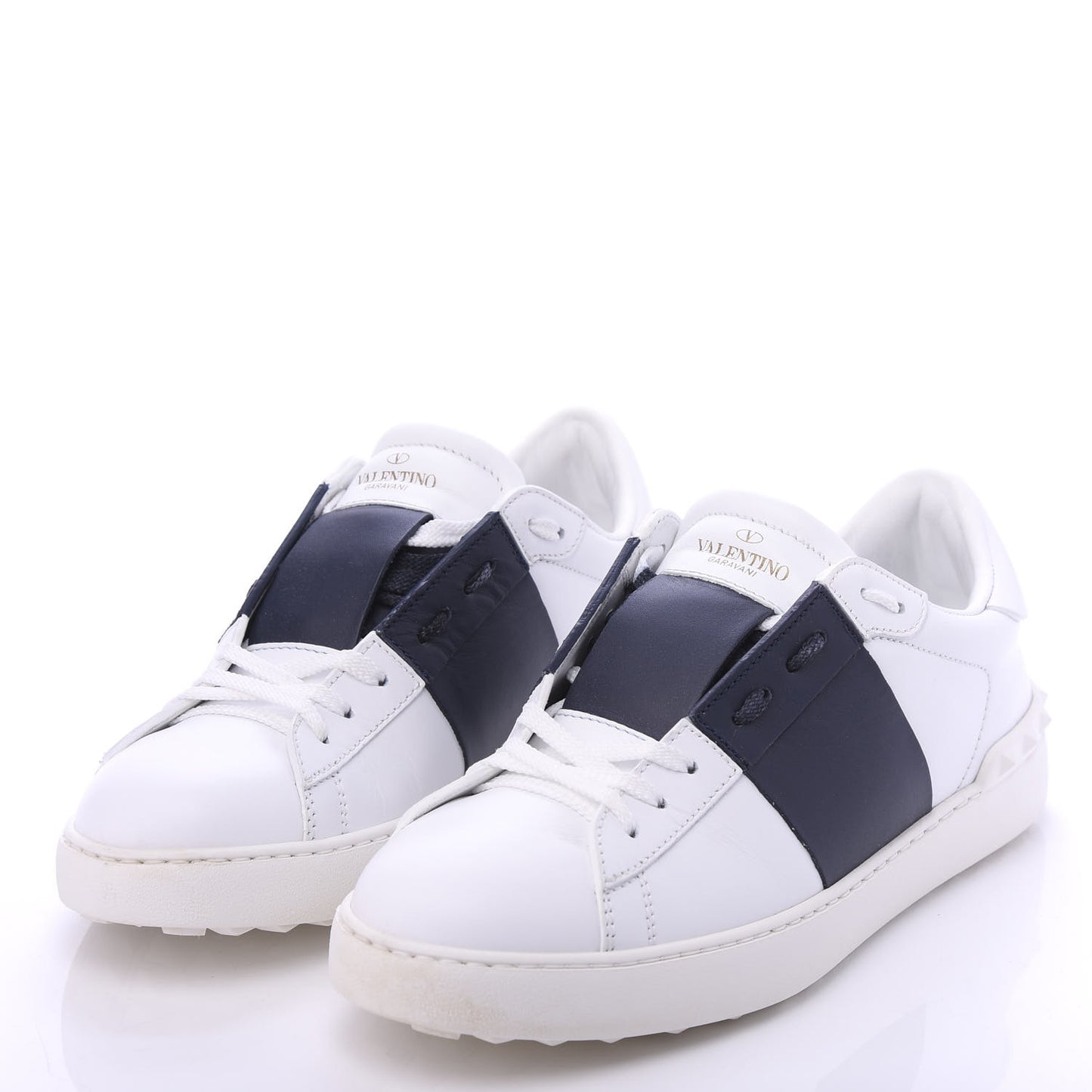 Calfskin Mens Rockstud Open Sneakers 39 White Marine