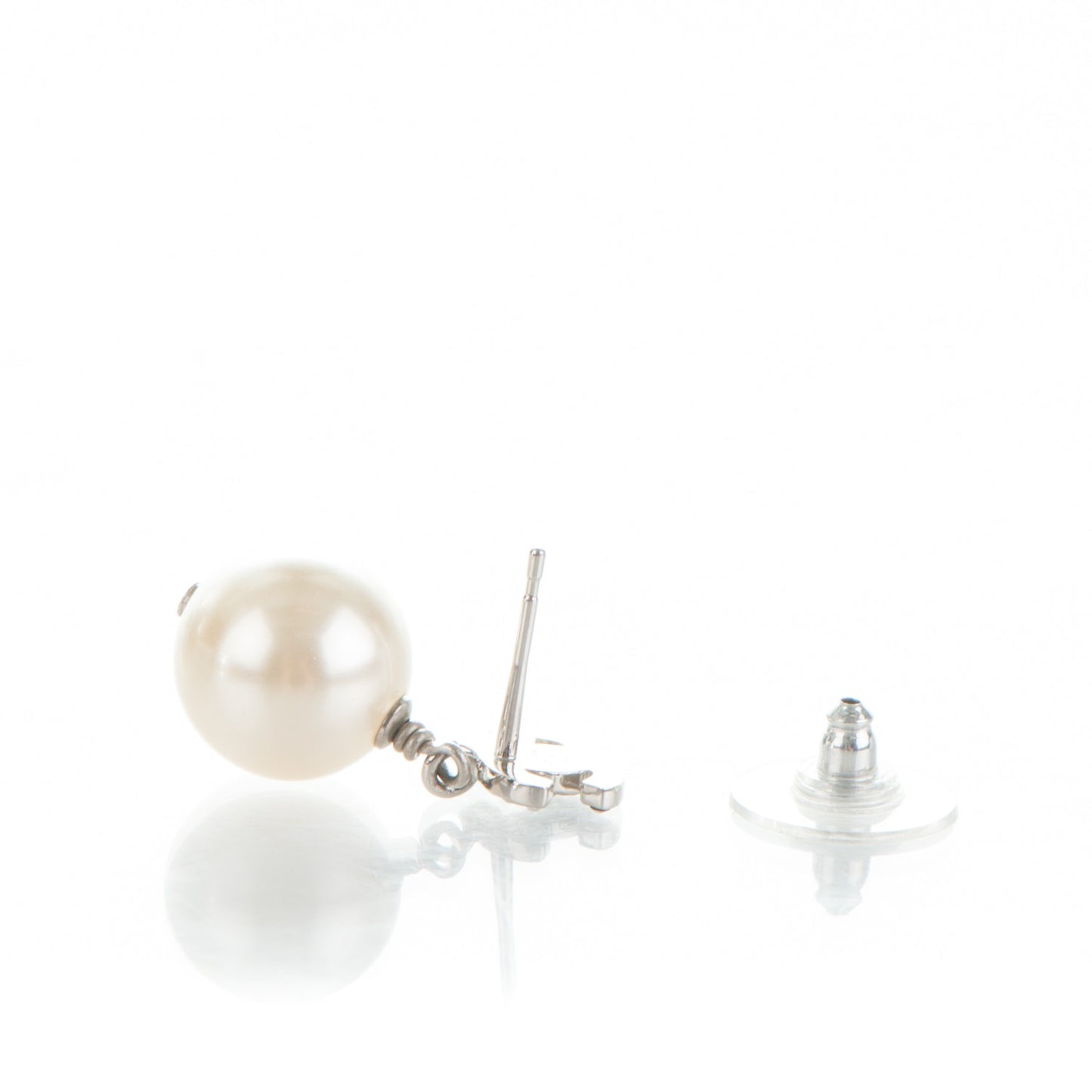 Crystal Pearl CC Drop Earrings Silver