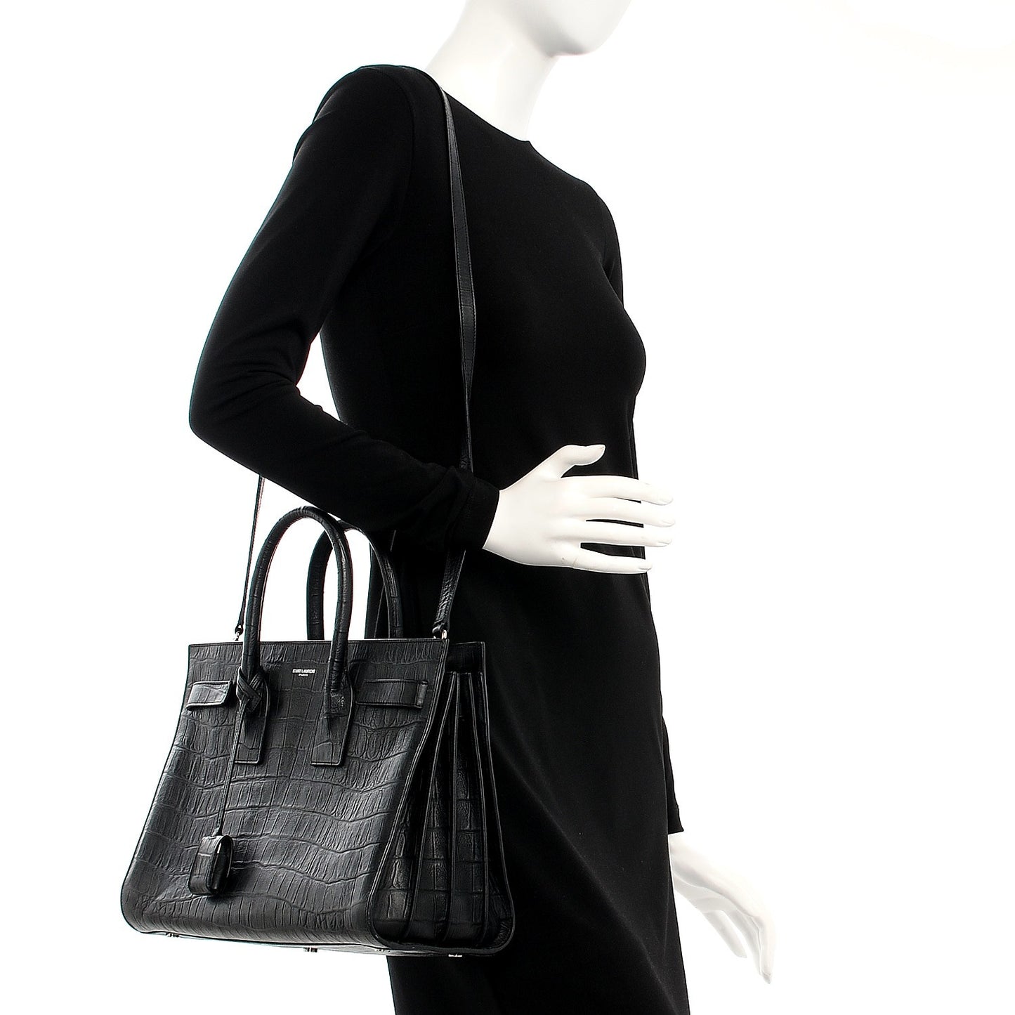 Calfskin Crocodile Embossed Small Sac de Jour Black