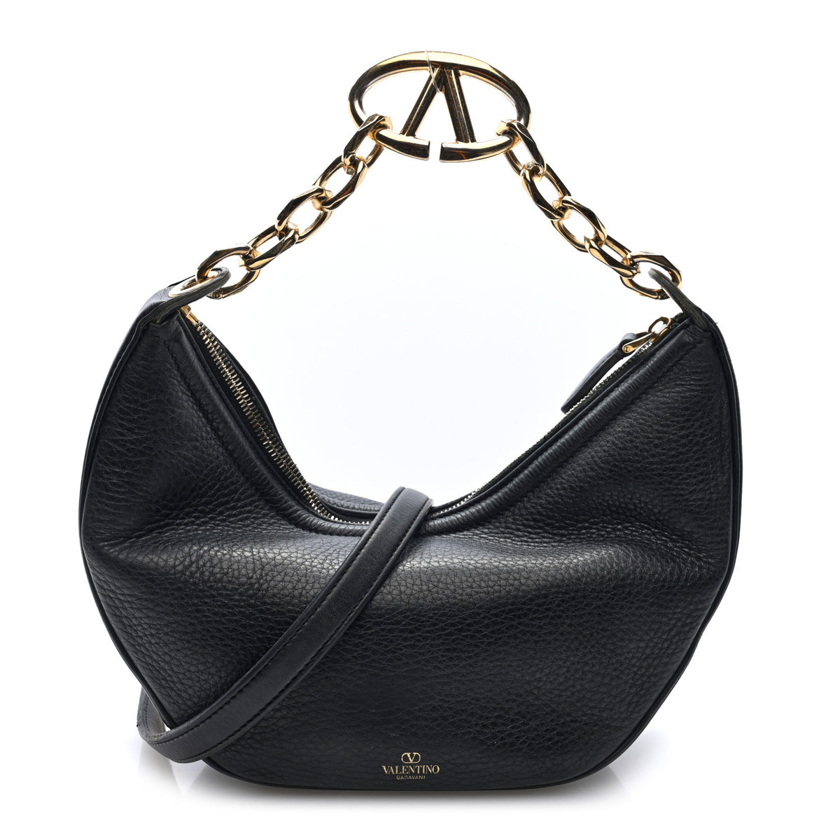Grainy Calfskin Small Vlogo Moon Hobo Bag Black