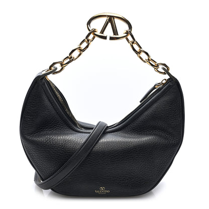 Valentino Garavani Grainy Calfskin Small Vlogo Moon Hobo Bag Black 1 of 9