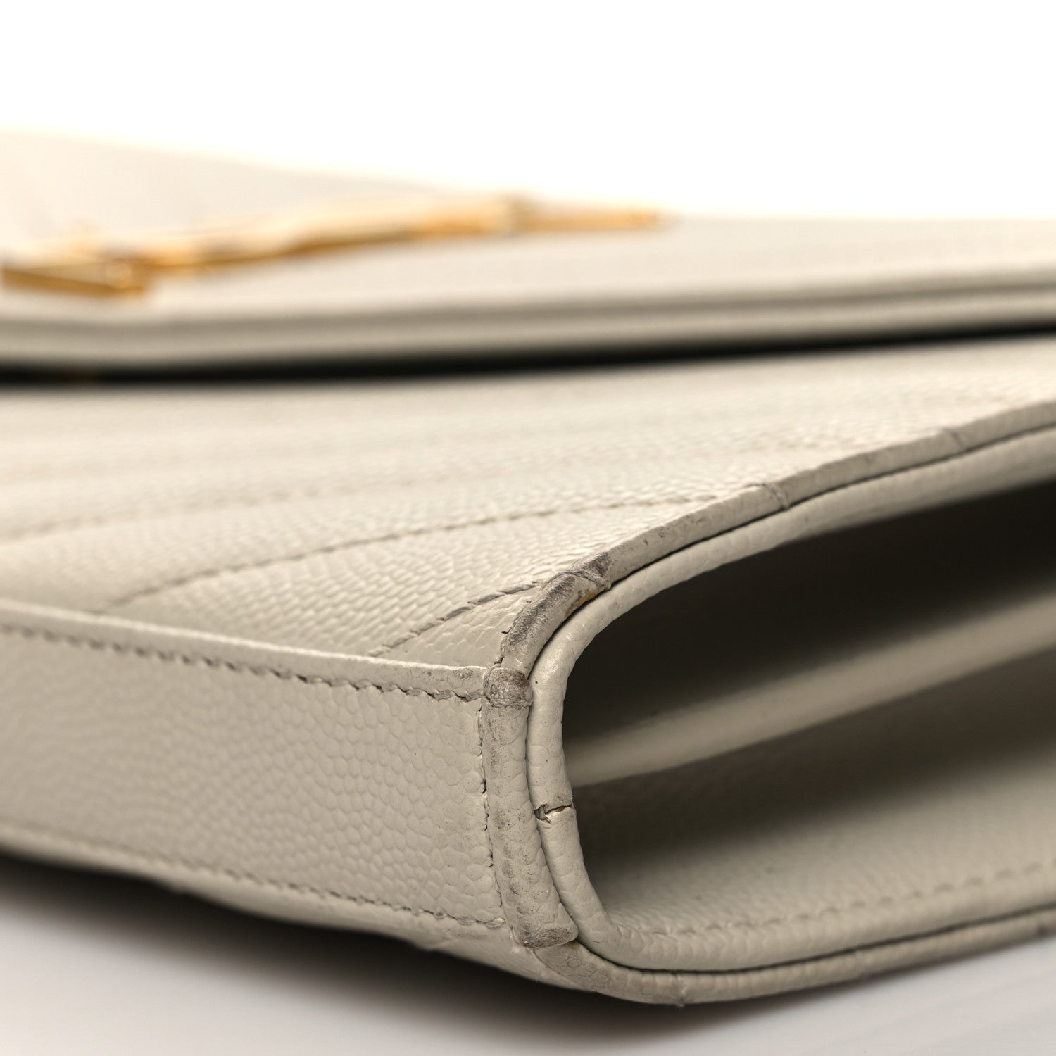 Saint Laurent Grain De Poudre Matelasse Chevron Monogram Chain Wallet Crema Soft 9 of 16