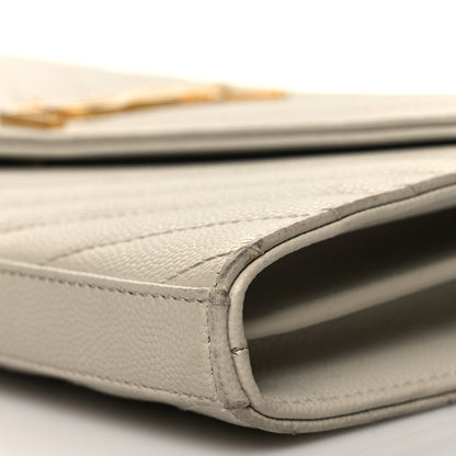 Saint Laurent Grain De Poudre Matelasse Chevron Monogram Chain Wallet Crema Soft 9 of 16