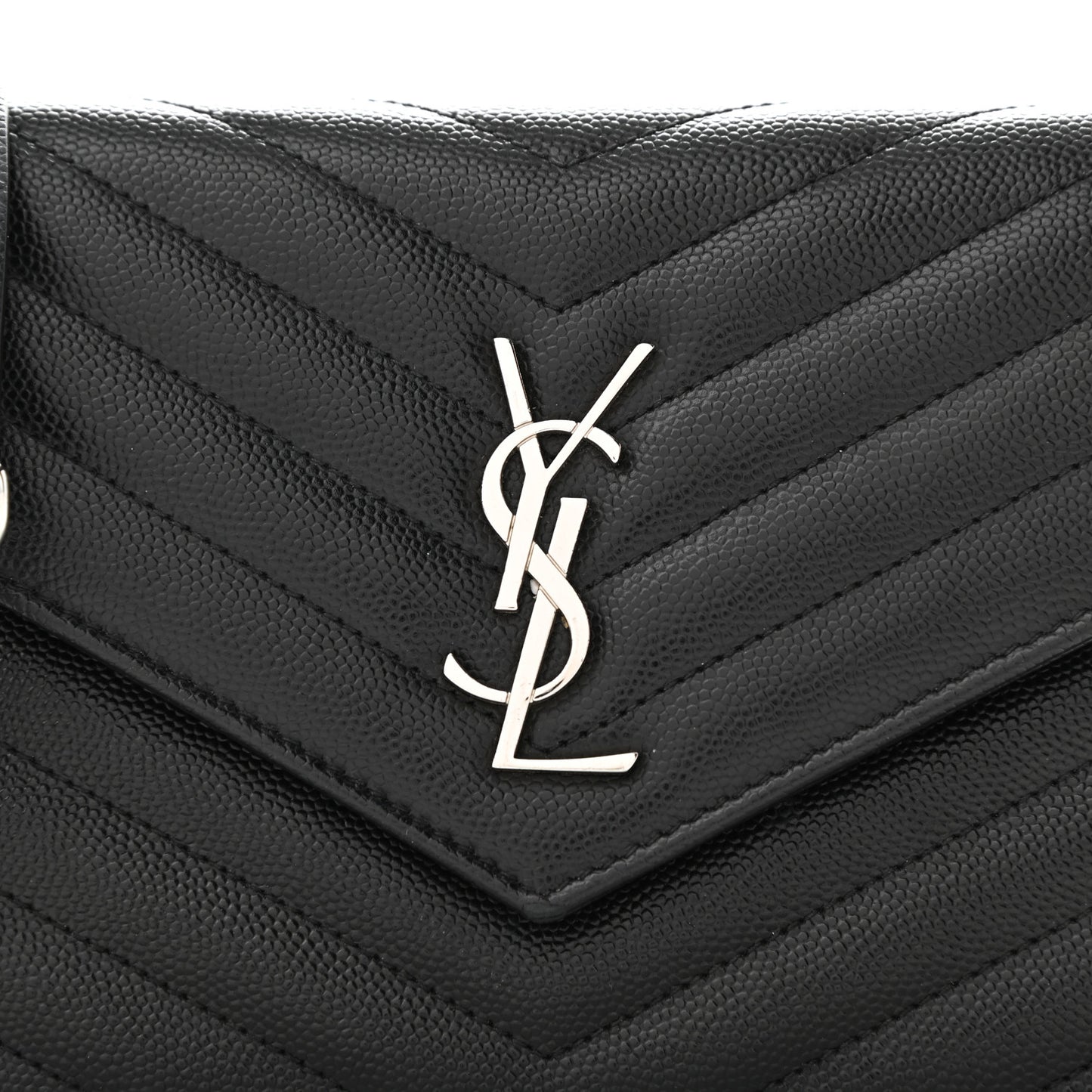 Grain De Poudre Matelasse Chevron Monogram Envelope Chain Wallet Black