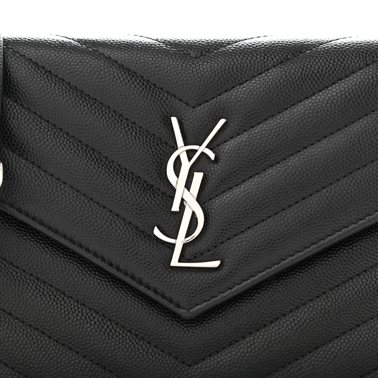 Saint Laurent Grain De Poudre Matelasse Chevron Monogram Envelope Chain Wallet Black 6 of 9